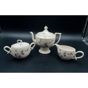 Canonsburg Pottery SkyLine WILD CLOVER Teapot Covered Sugar Creamer 1960s VTG